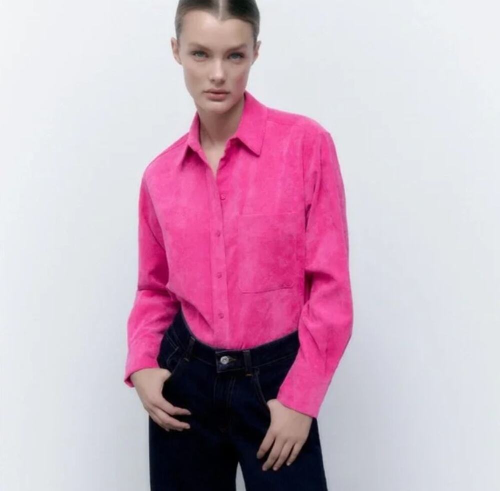 Zara Fine-Waled Pink Corduroy Button Down Shirt size S